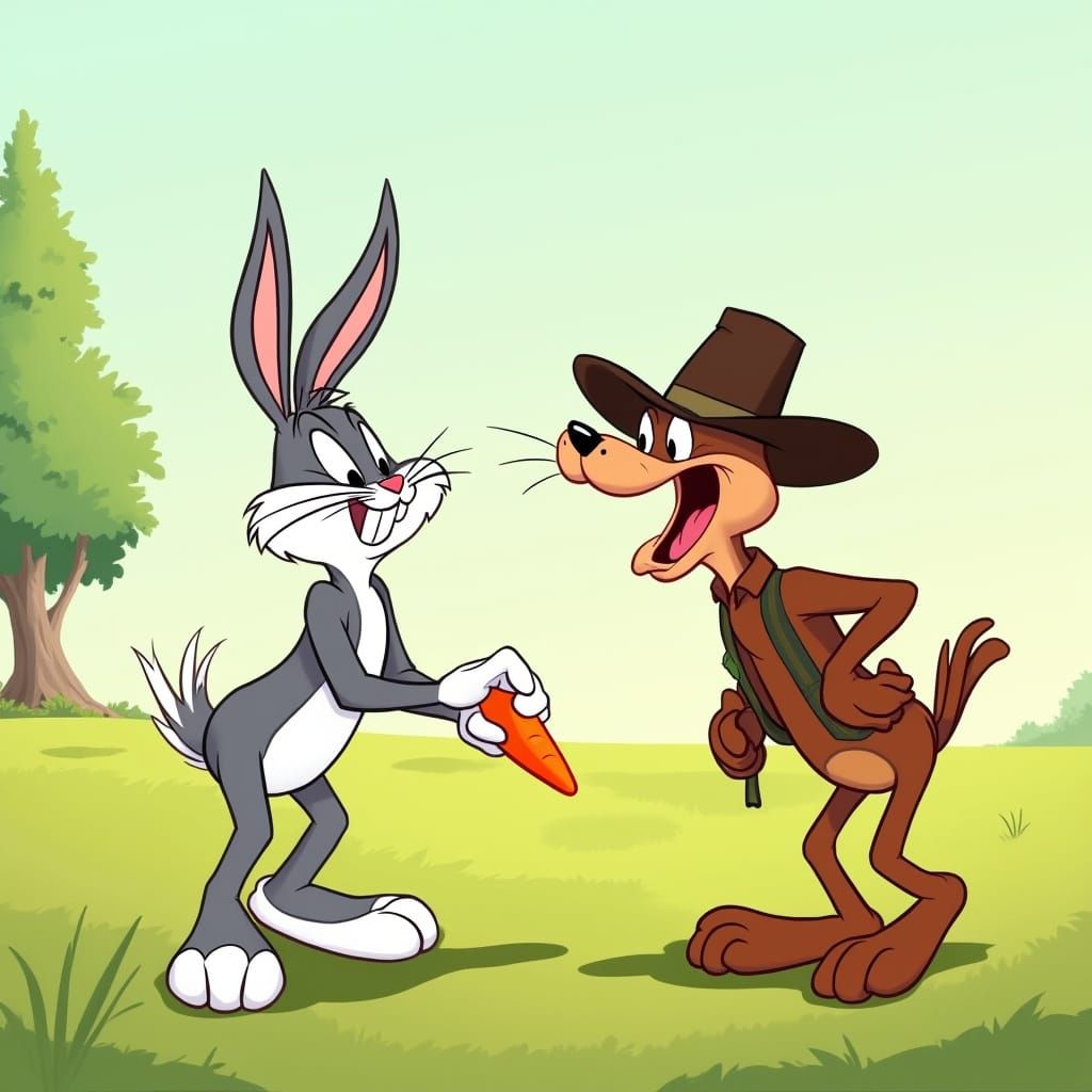 Bugs Bunny Outsmarts Elmer Fudd in Classic Cartoon Style