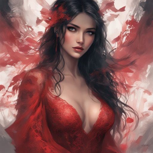 Beautiful Woman in Red Lingerie, Mesmerizing Portrait