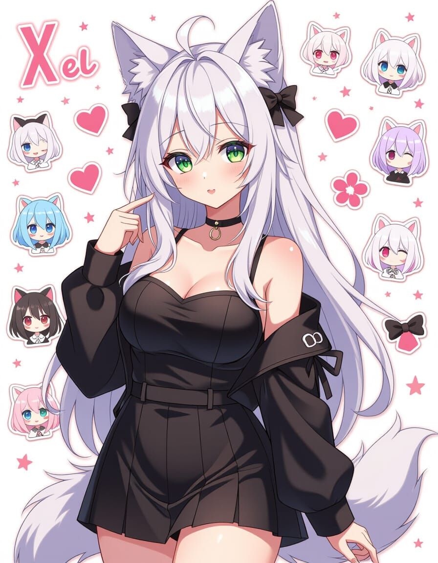Anime Wolf Girl in Sticker Book, Manga Style