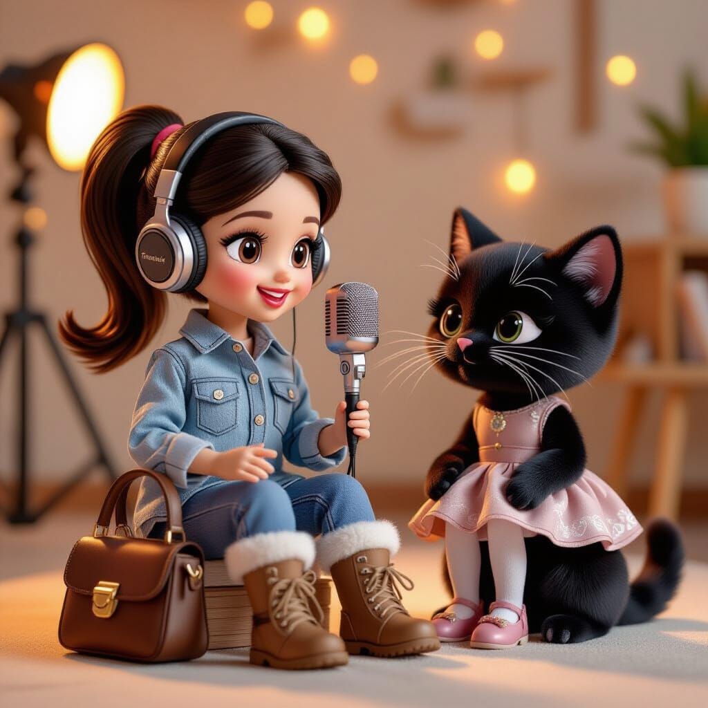 Doll in Studio Ready to Record with Friend, 3D Rendered