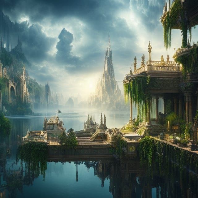 Futuristic City with Floating Gardens: Digital Matte Paintin...