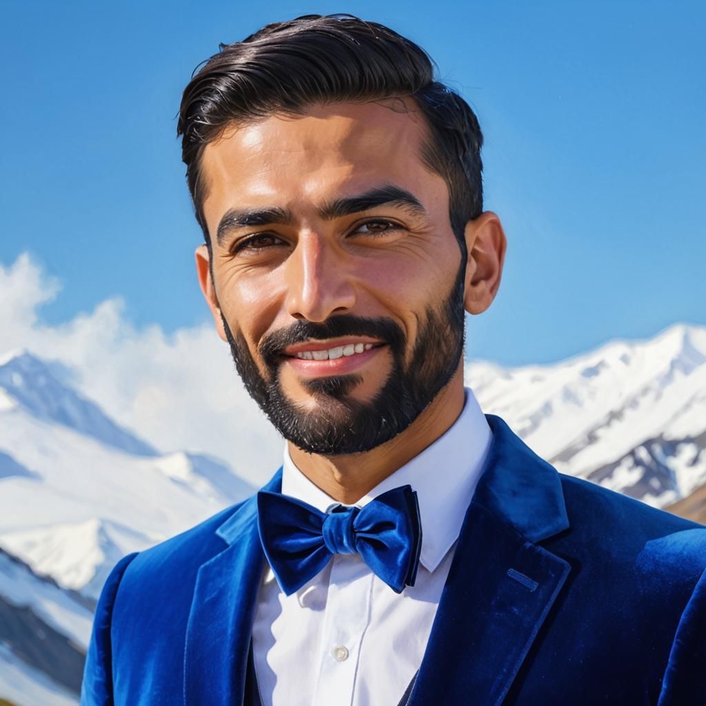 Elegant Man in Blue Velvet Suit, Impressionist Portrait
