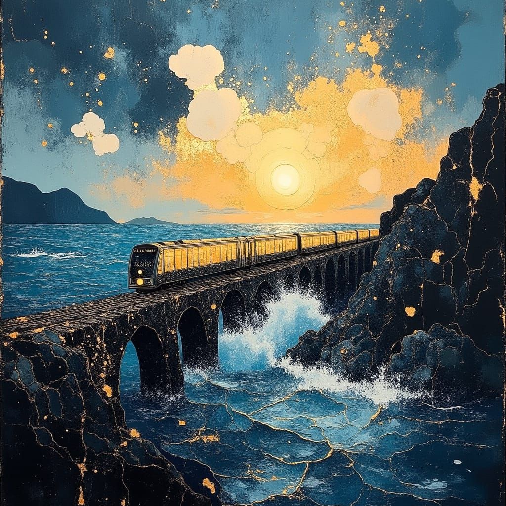 Scandinavian Train in Turner-Inspired Oil Painting