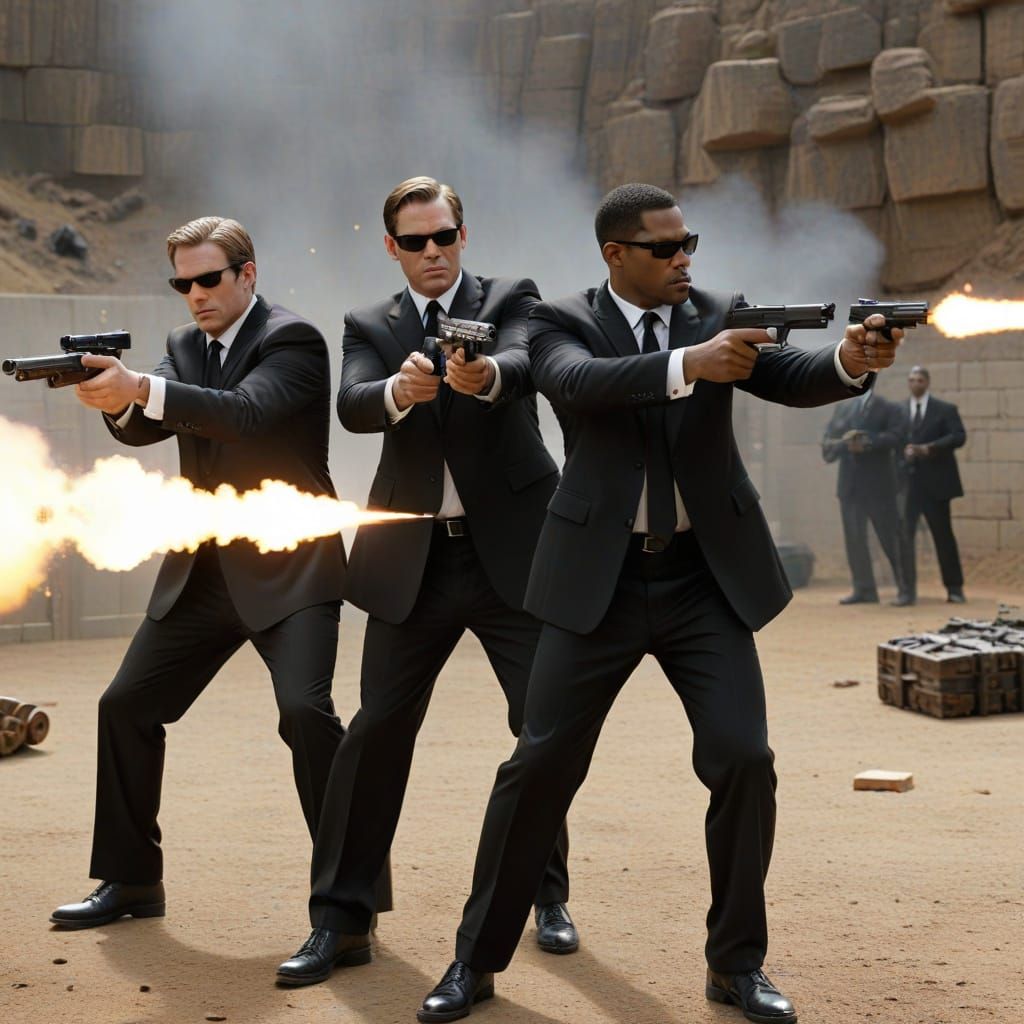 Epic Men in Black Action Scene in a Dynamic Firing Range