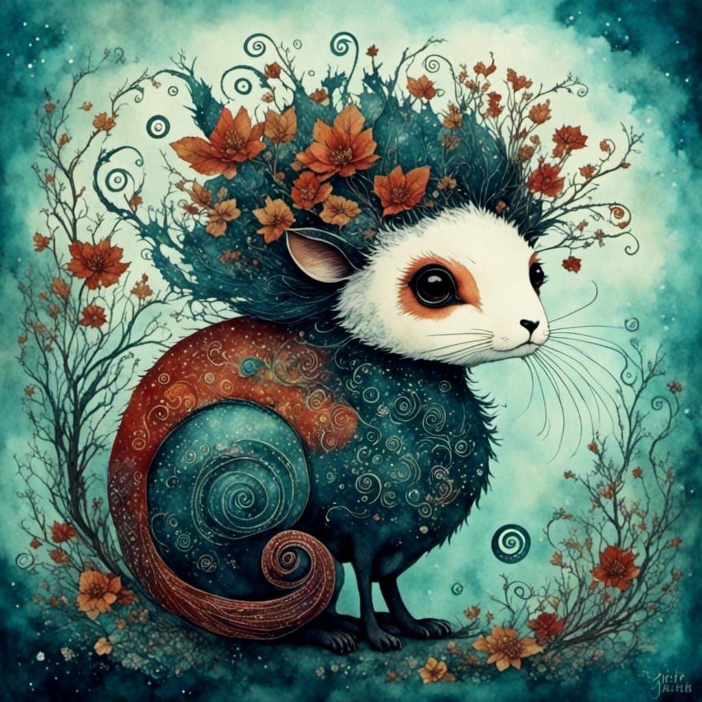 Whimsical Furry Creature in Naive Style