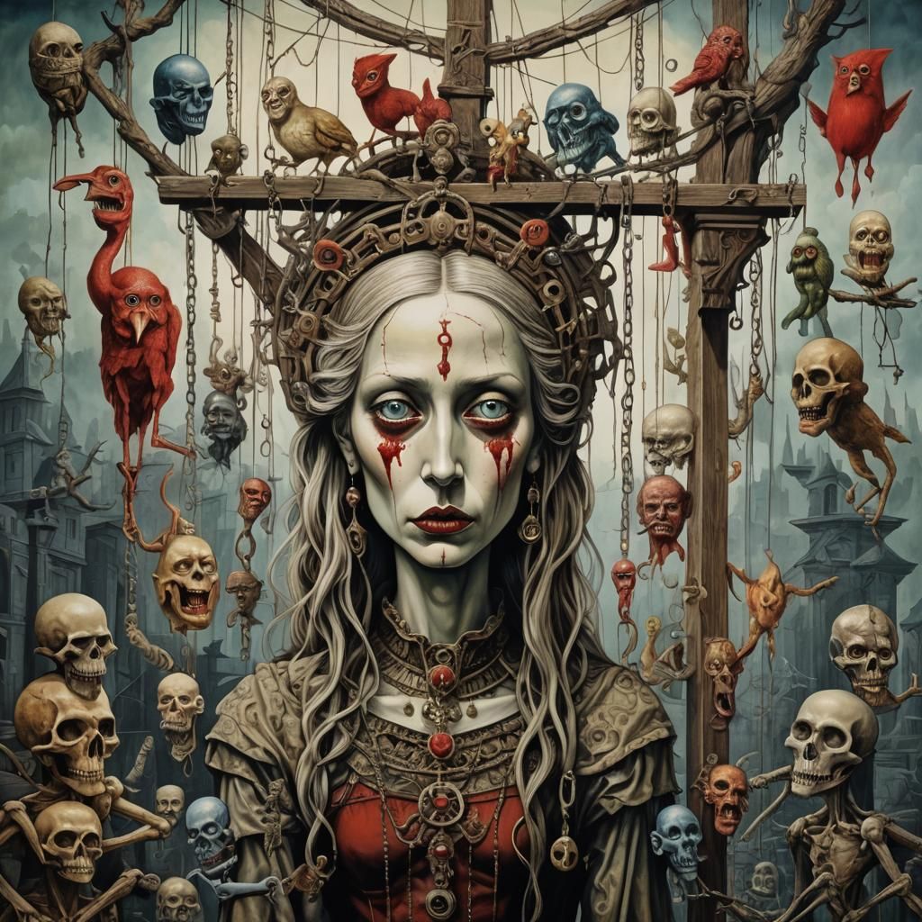 Surreal Gallows Humor Collage in Visionary Style