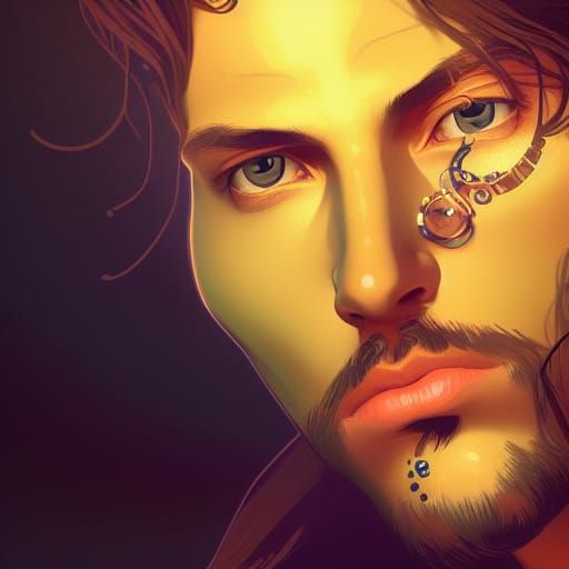Handsome Man Portrait in Art Nouveau Style