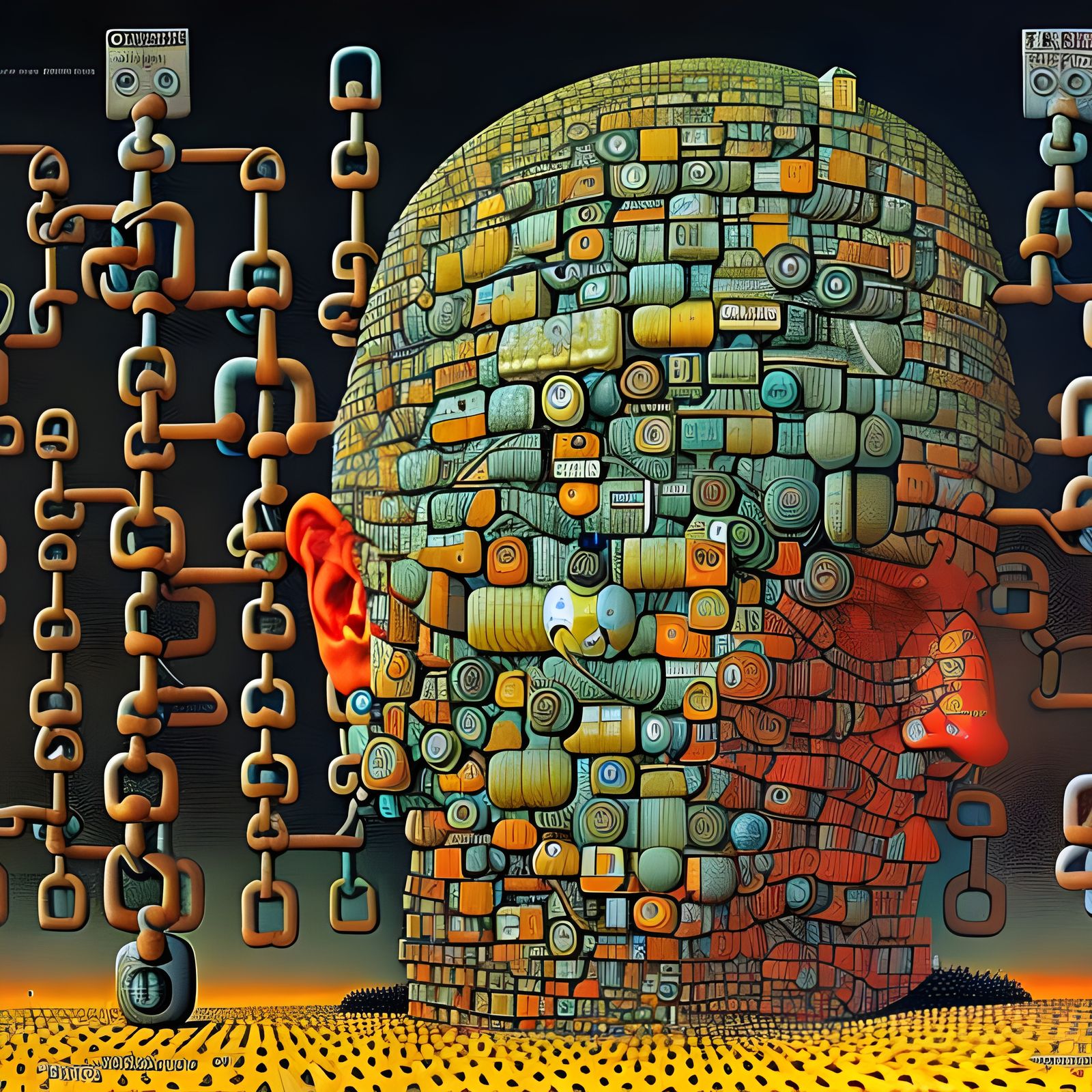 Sinister Chained Brain Portrait in Digital Art