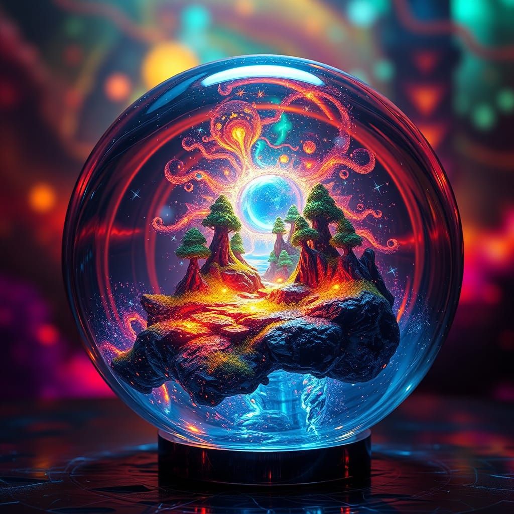 Glowing Magical World Encased in Glass