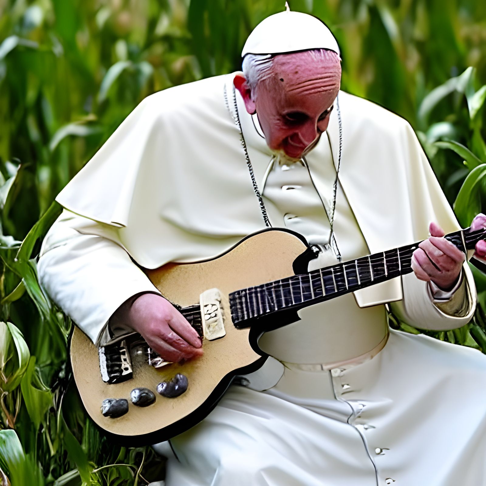 Pope Francis Plays Blues Guitar in Cornfield