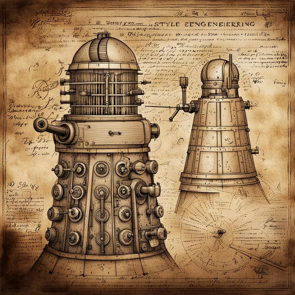 Vintage DaVinci-Style Machine Illustration on Parchment