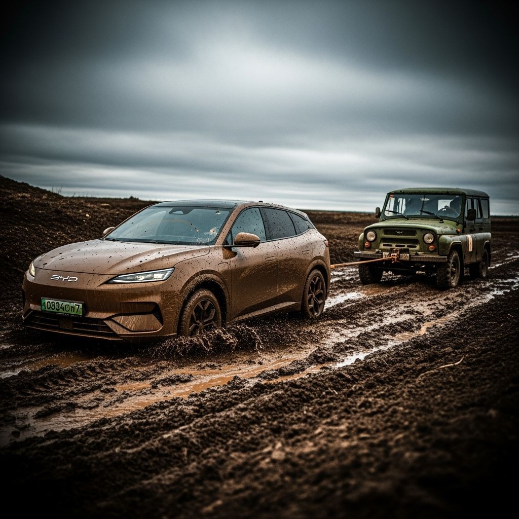 BYD Sealion 7 Towed Through Mud by UAZ