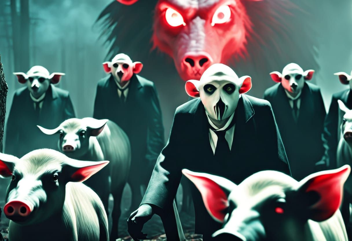 Satan Surrounded by Pigs in Dark Fantasy Art