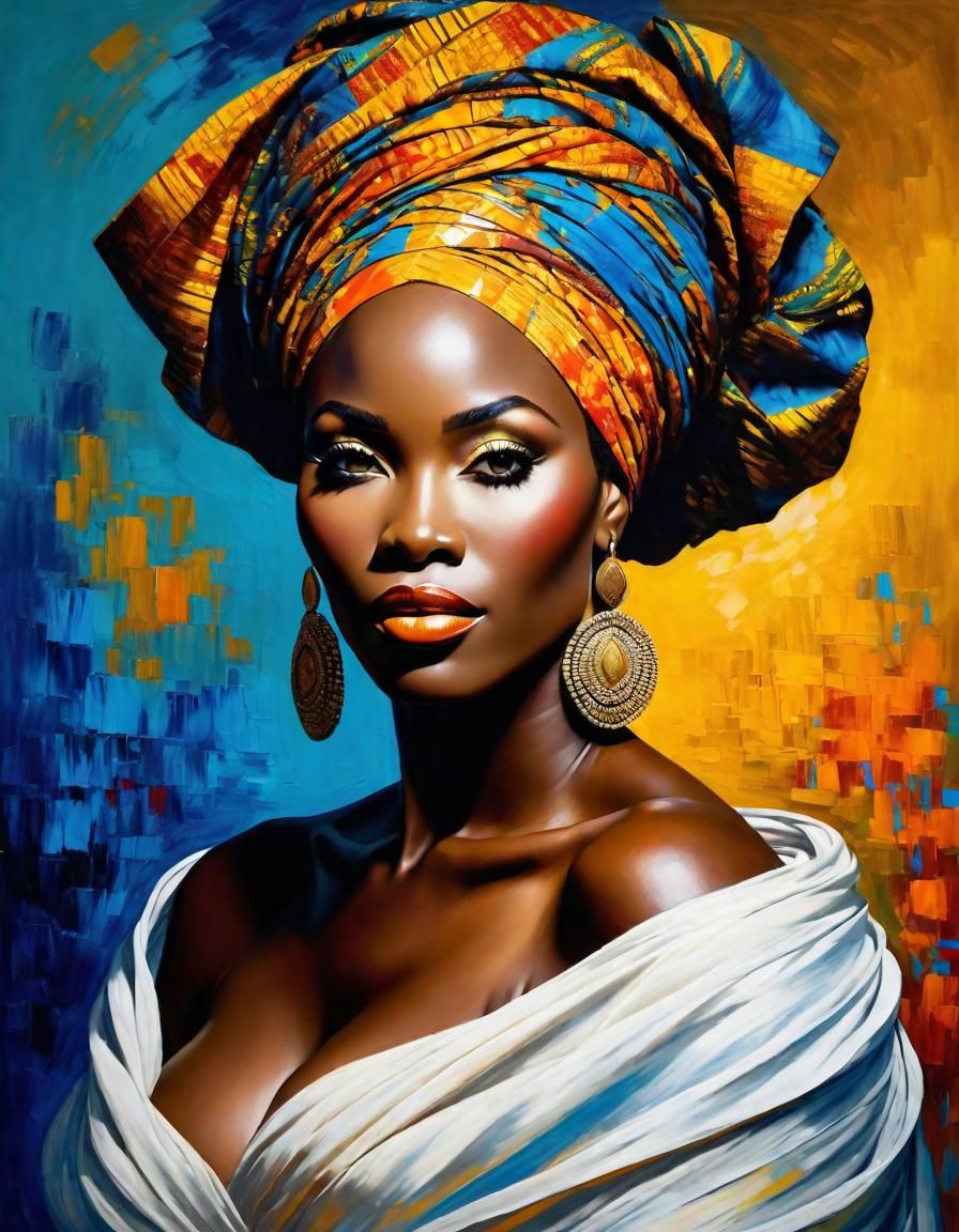 African Woman Portrait in Impressionist Style