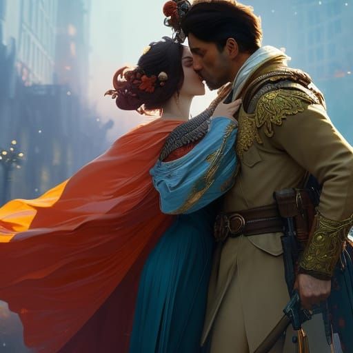 Passionate Kiss: Dynamic Lighting Digital Art