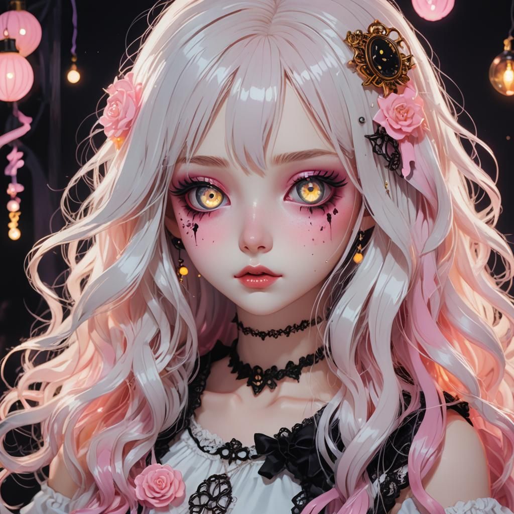 Kawaii Horror Girl in Dimly Lit Anime Illustration