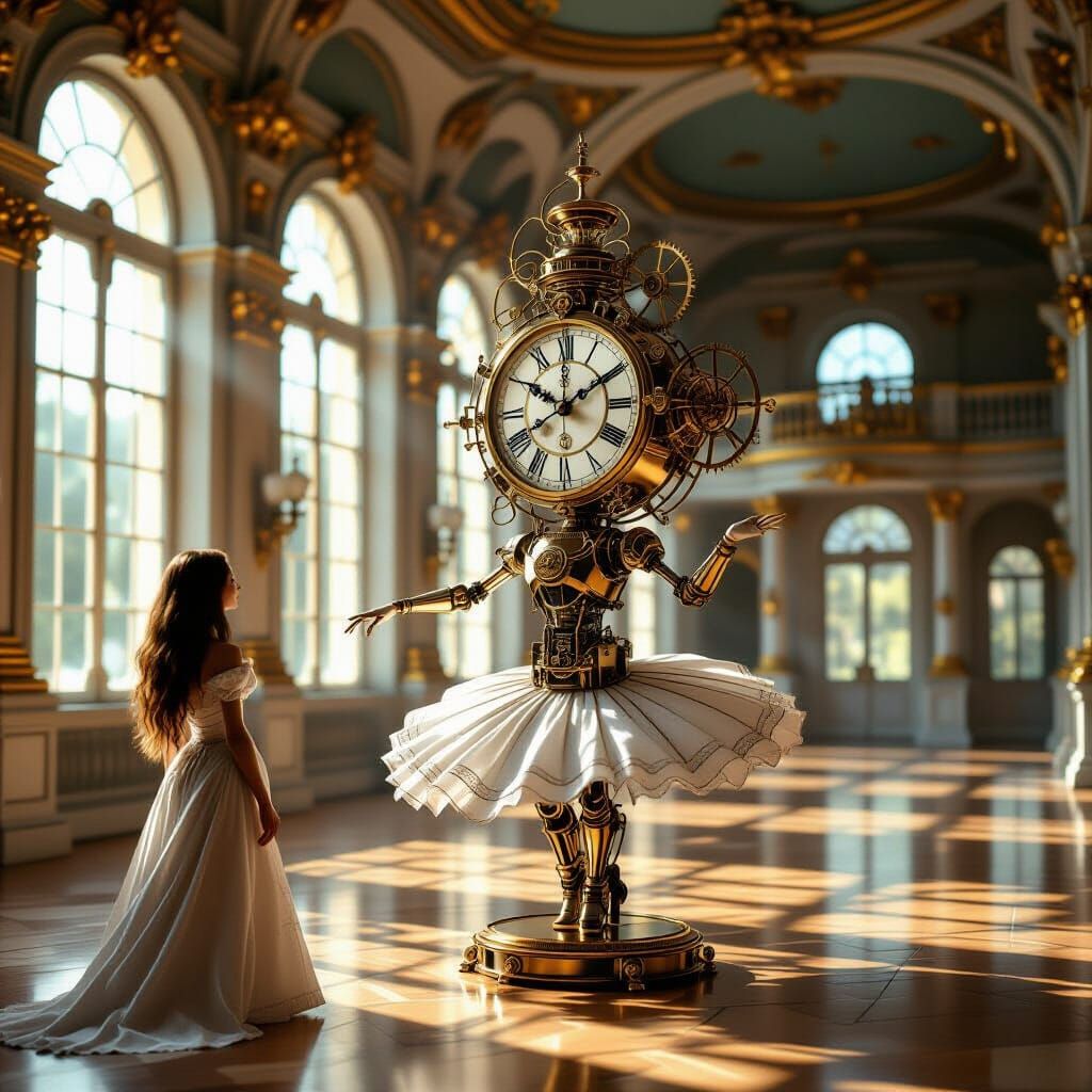 Clockwork Automaton Ballet in Art Nouveau Ballroom