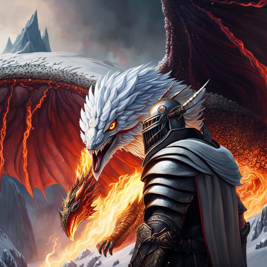 Winged Armored Worm Soaring Over Fiery Mountain