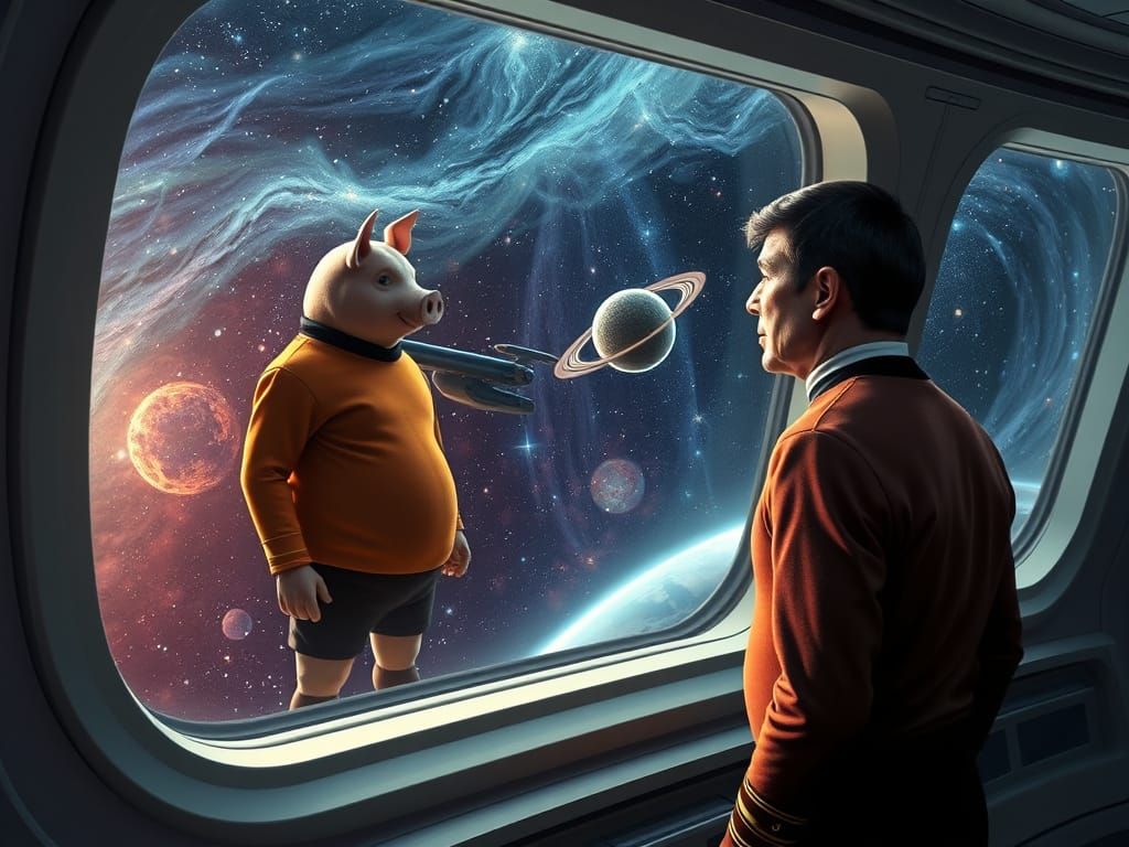 Cosmic Pig-Kirk and Spock on the Enterprise