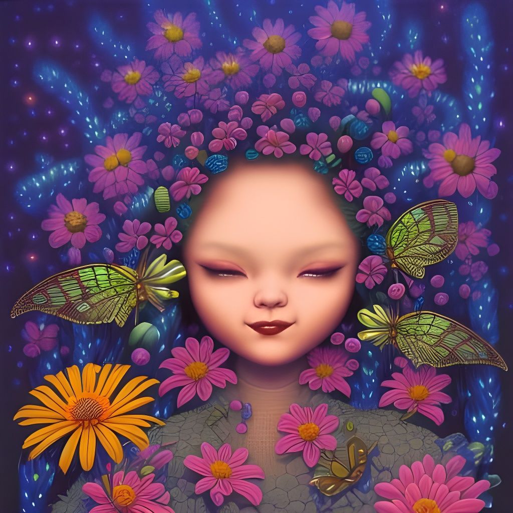 Fireflies in a Smiling Flower Garden