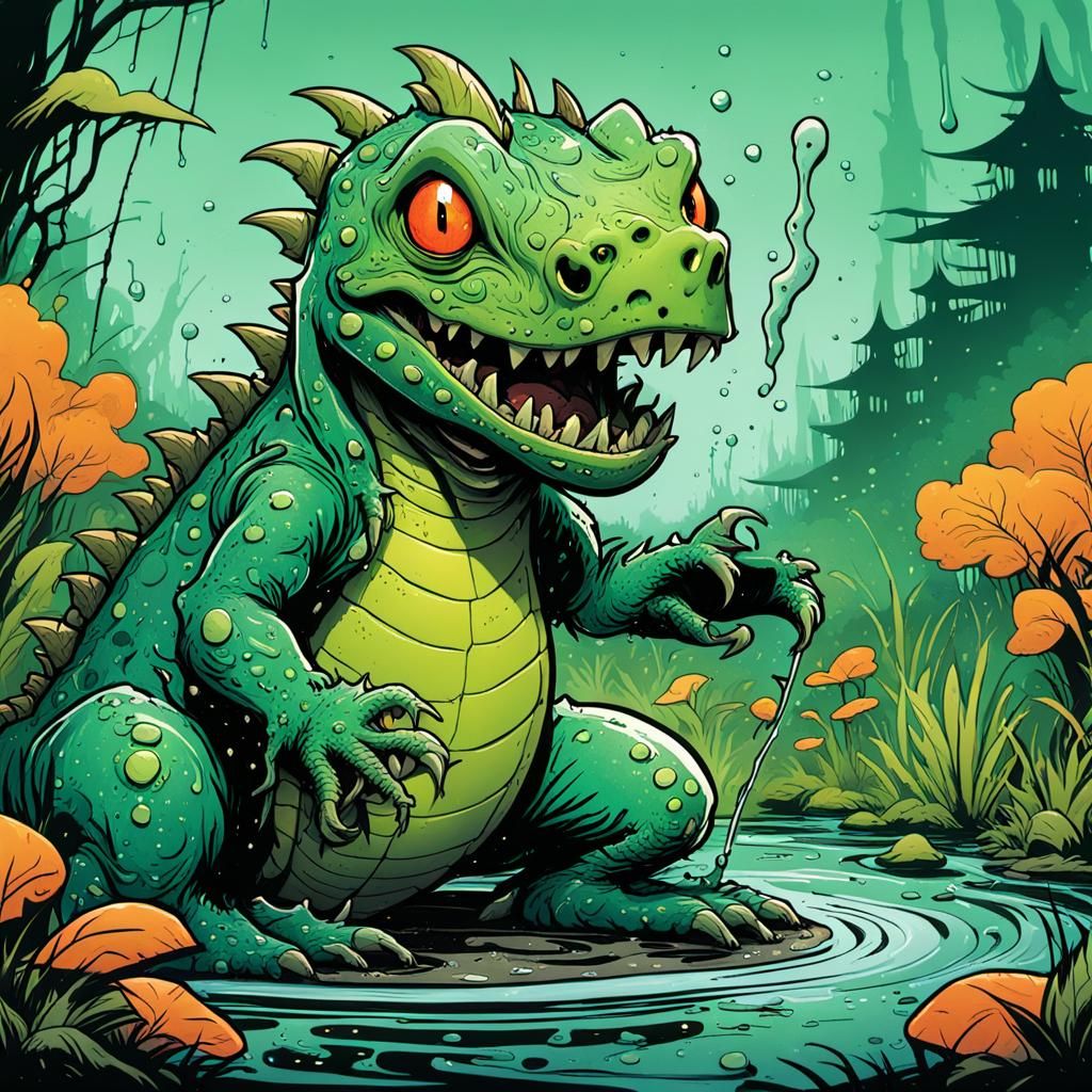 Lizard Monster Summons Swamp, Skottie Young Style