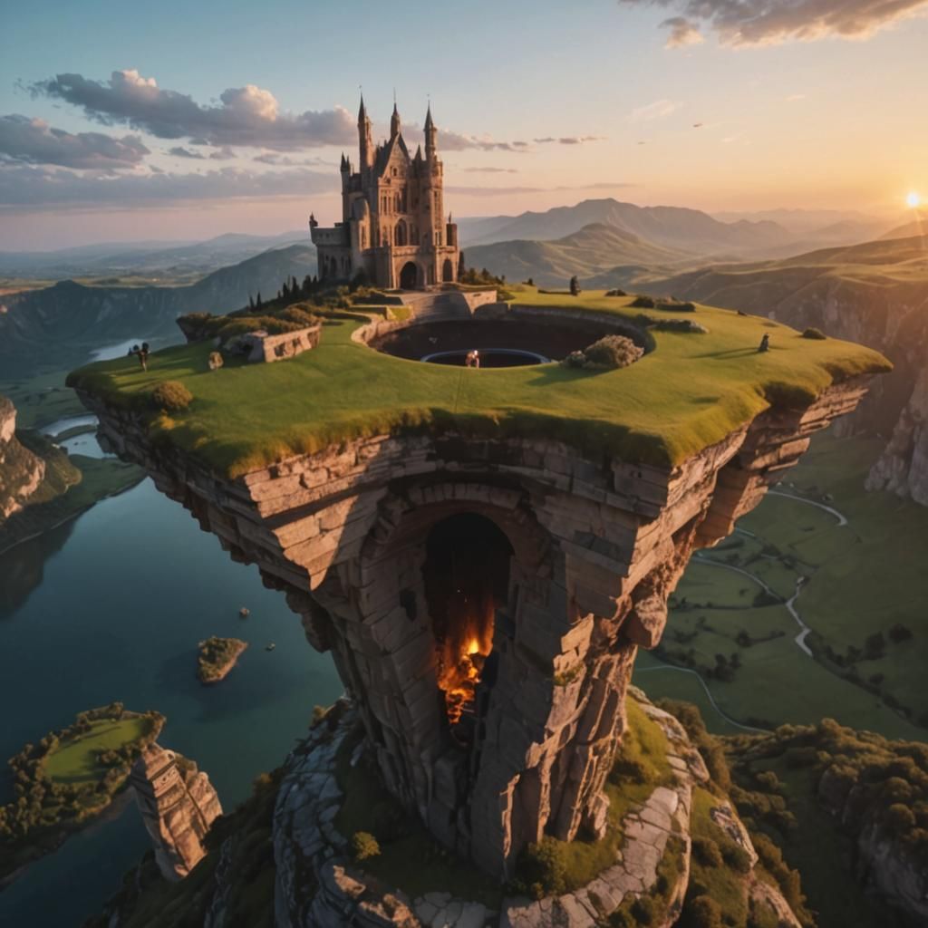 Surreal Architectural Landscape with Tuxedo Figure