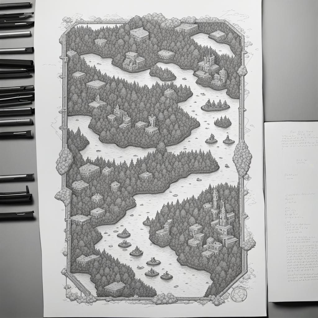 Adventure Game World Map in Pen and Ink
