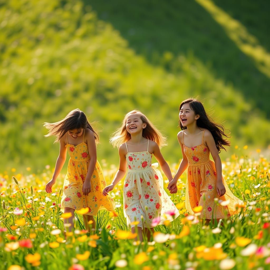 Women in Whimsical Summer Meadow