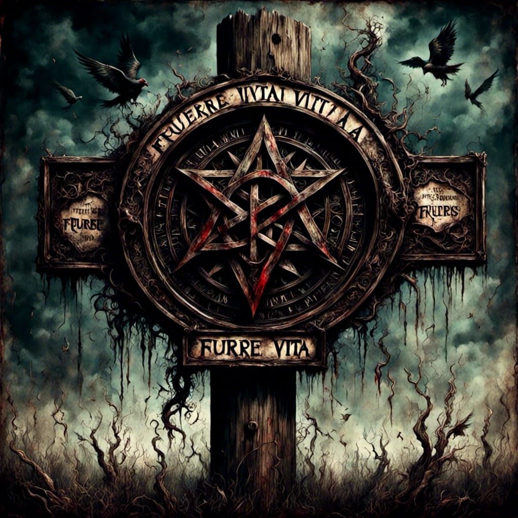 Satanic Signpost with Pentagram and Inscription