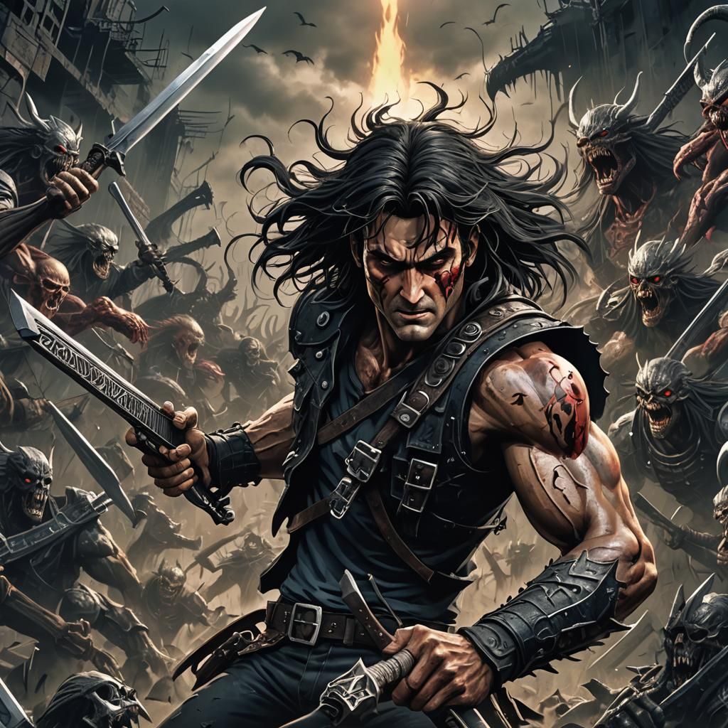 Heavy Metal Ash Williams in Dark Fantasy Anime