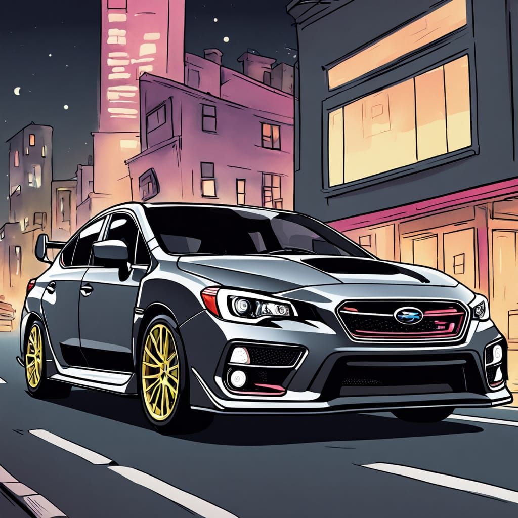 Anime-Style Subaru WRX STI in Neon City