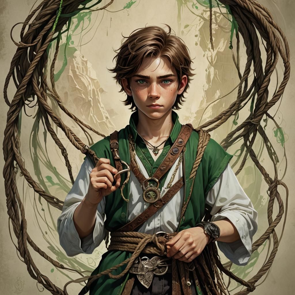 Boy with Sling and Amulet: Fantasy Concept Art