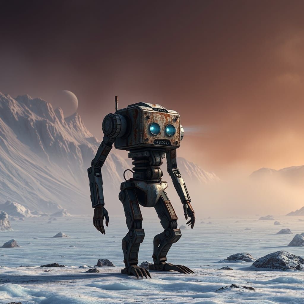 Ancient Robot on Ganymede in Matte Painting Style