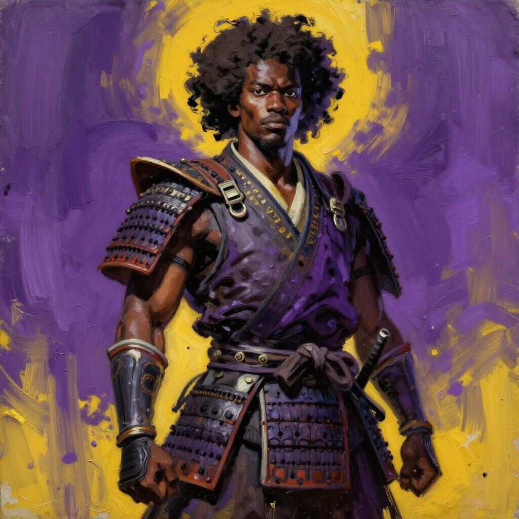 Comic Style Oil Painting of First Black Samurai