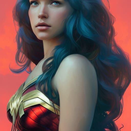 Wonder Woman Bikini Portrait in Hyperdetailed Style