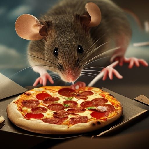 Mouse Eating Pizza: Detailed Digital Matte Painting