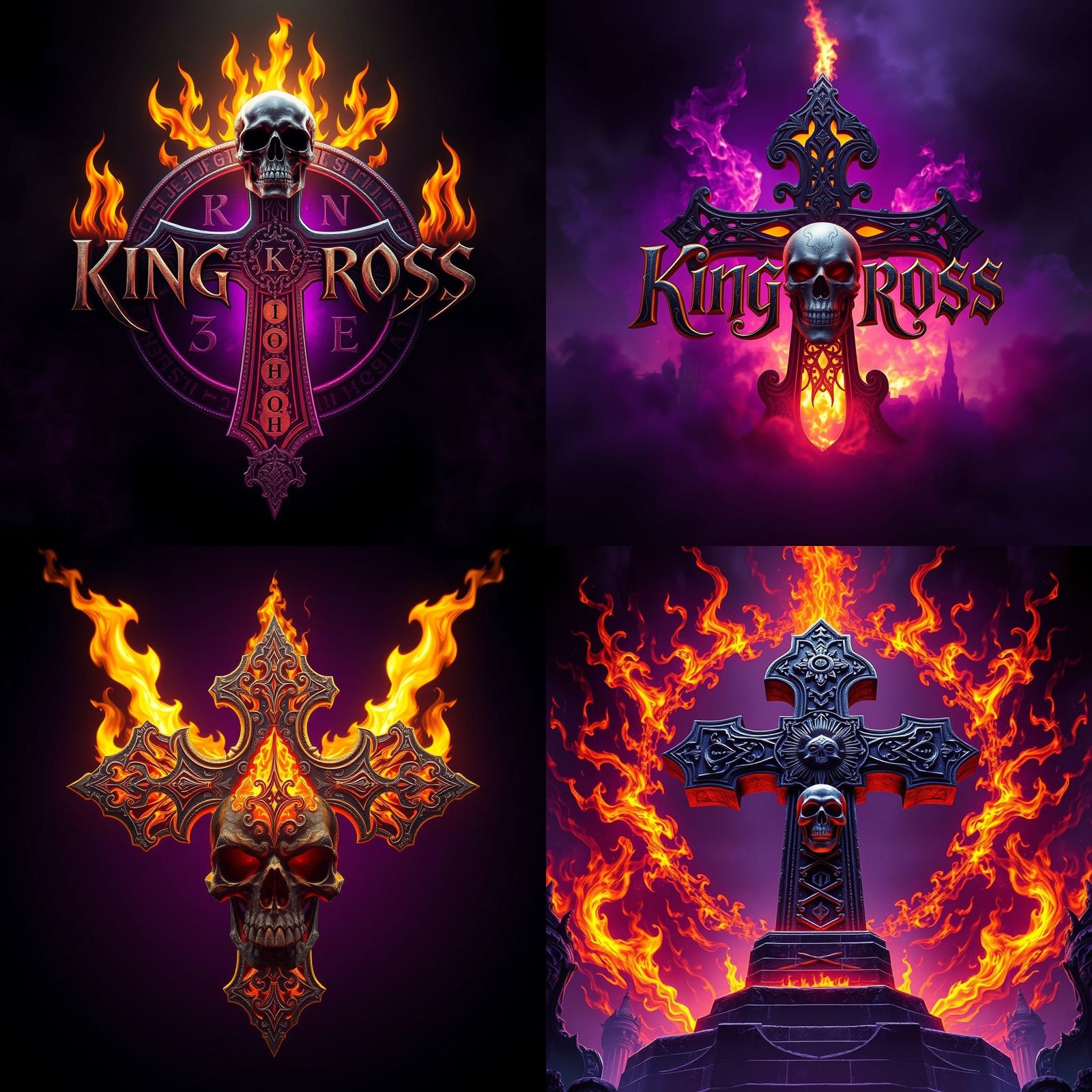 King Kross Logo with Flames and Skull