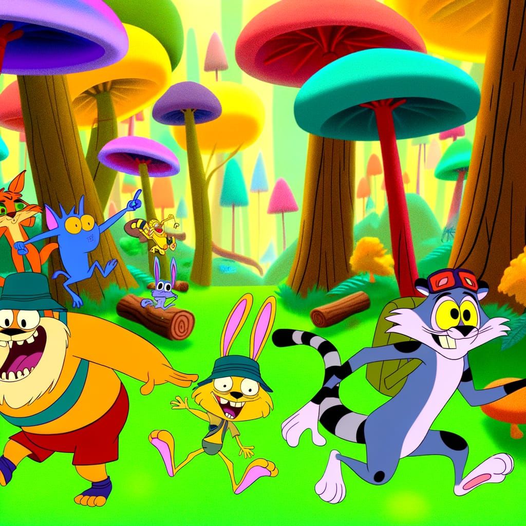 Playful Animal Friends in Enchanted Forest Cartoon