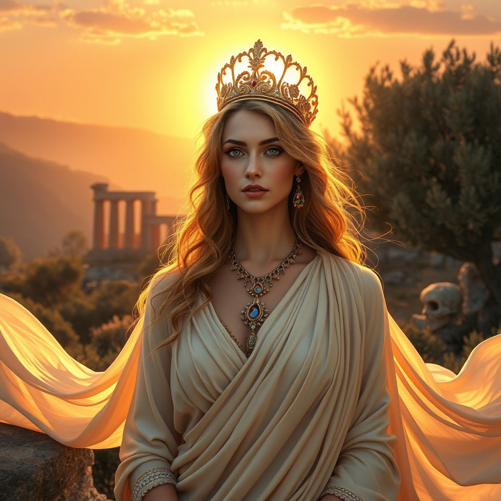 Hyperrealistic Goddess in Mediterranean Landscape