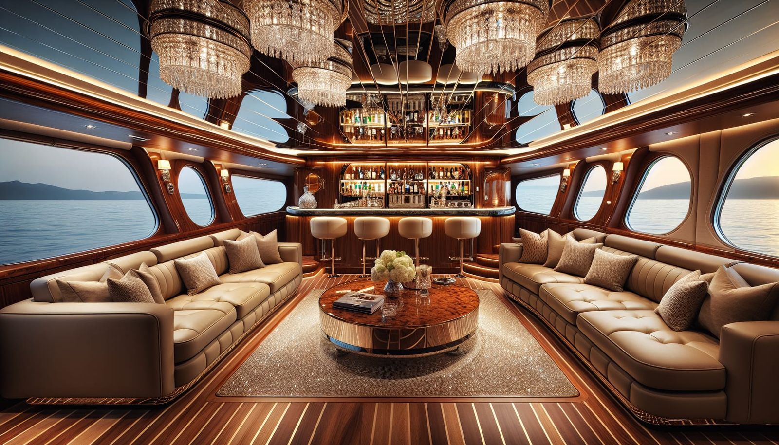 Luxurious Yacht Interior with Elegant Furnishings