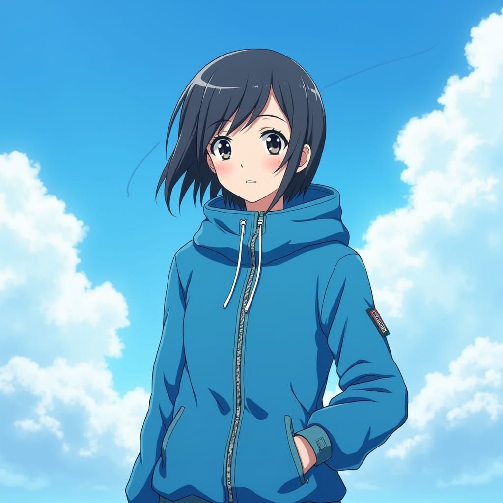 Anime Girl in Blue Jacket, Makoto Shinkai Style