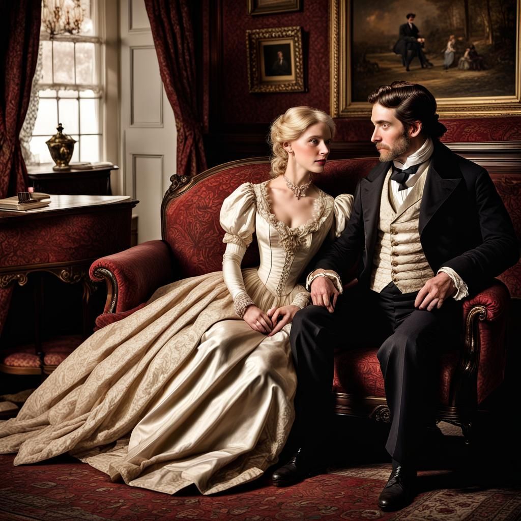 Victorian Couple in Romantic Drawing Room Photograph