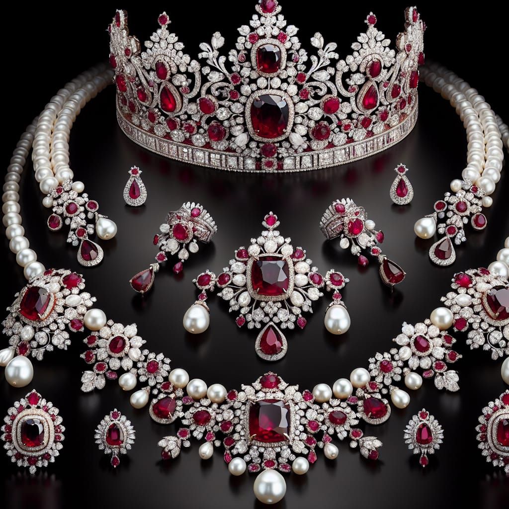 Ruby and Pearl Parure: A Luxurious Jewelry Set