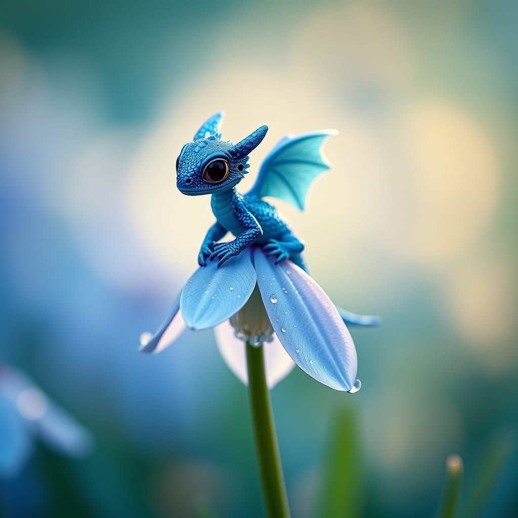 Ethereal Blue Dragon Amidst Delicate Bluebells