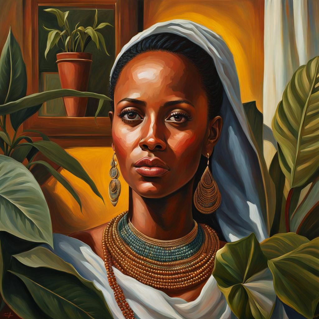 Ethiopian Woman Portrait in Expressive Digital Painting Styl...