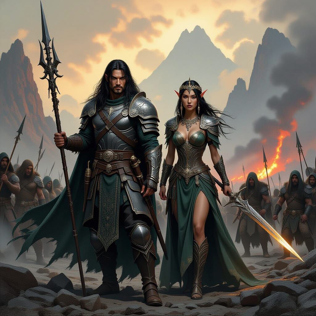 Epic Fantasy Battle Under Mordor Skies