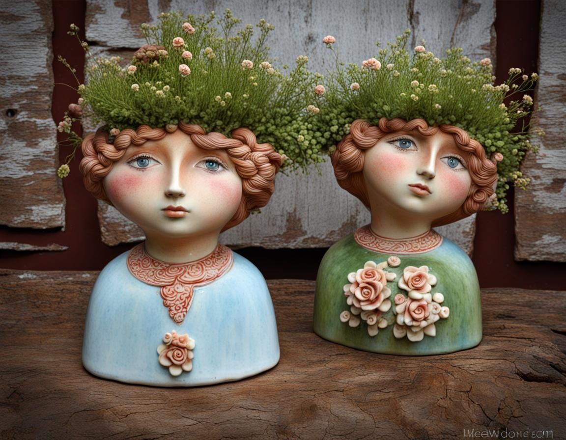 Ceramic Bust of Ladislav with Floral Hair