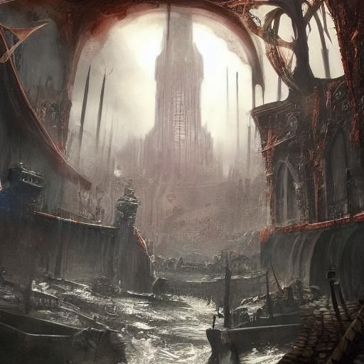 Monstrous Killer in Dark Sewers: A Matte Painting