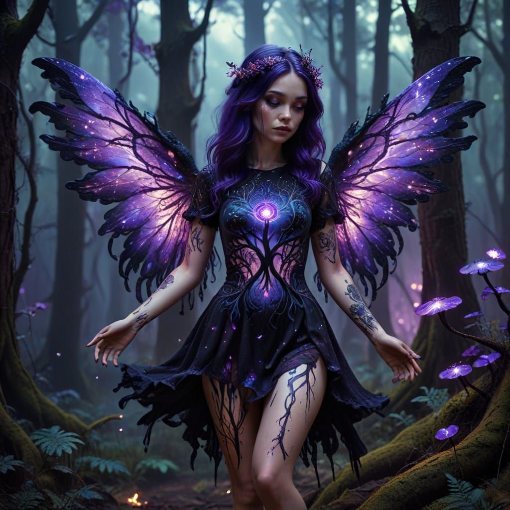 Gothic Angel with Crochet Wings in Chibi Style