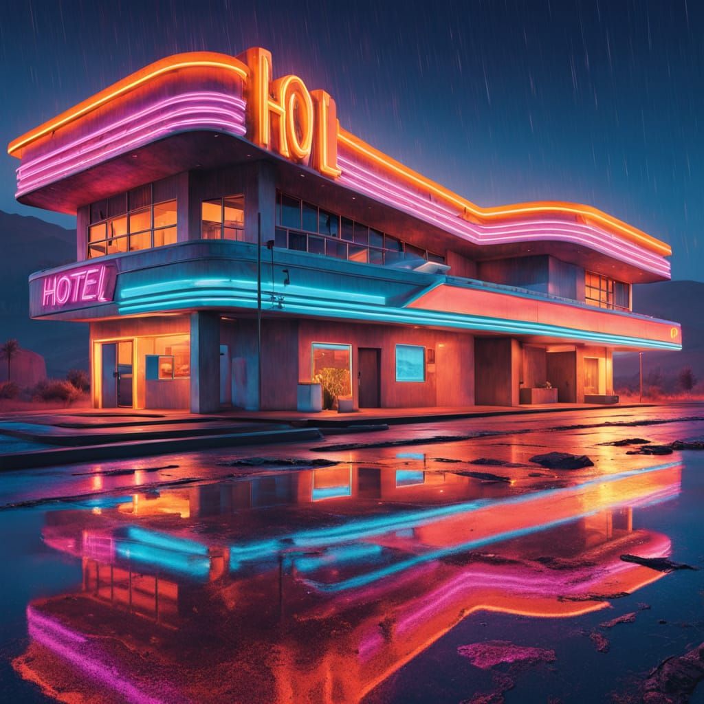 Retro Futuristic Hotel in Neon Glory
